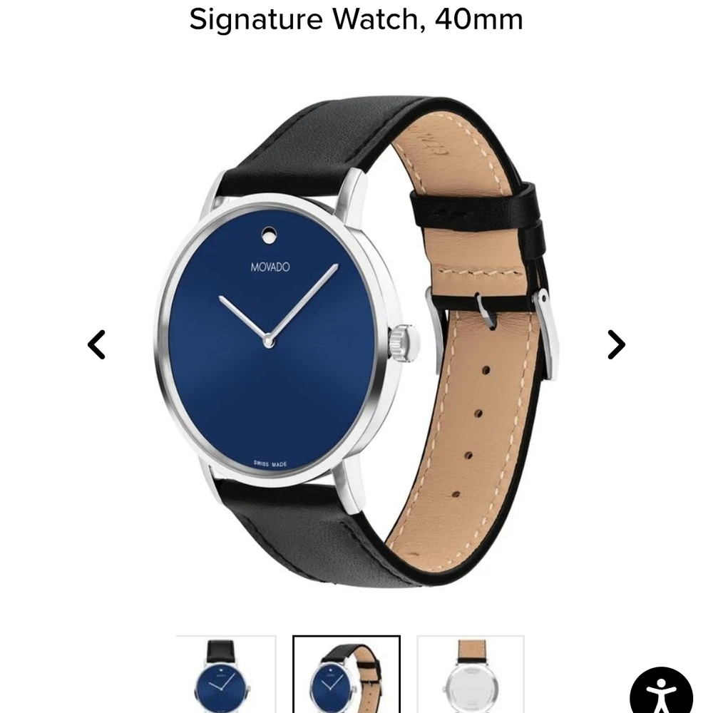 Movado Silver and Blue Dial Watch with Black Strap-BRAND NEW - Picture 2 of 11